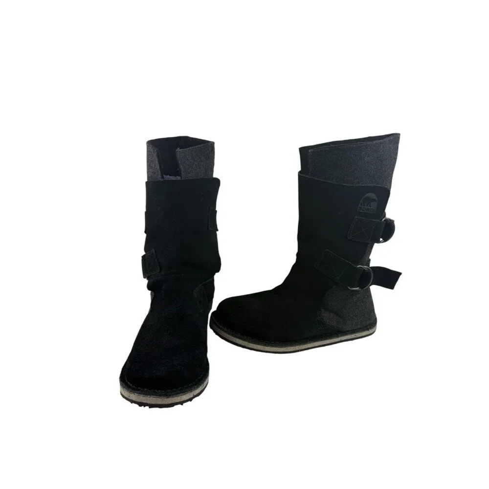 Sorel Chipahko Blue Suede Gray Felt Boots Size 3 Winter Warm Outdoor Activewear